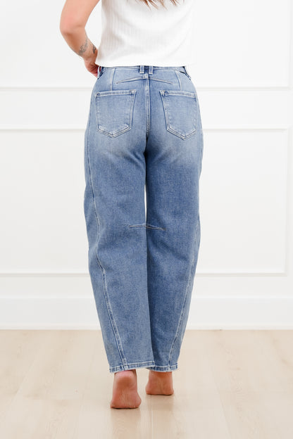 Restock! Risen The Hollis Rise Medium Wash Boyfriend Cuffed Barrel Jeans - Freckled Poppy