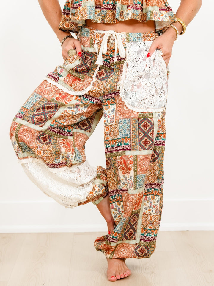 POL Paisley Print Elastic Waist Harem Pants - Freckled Poppy