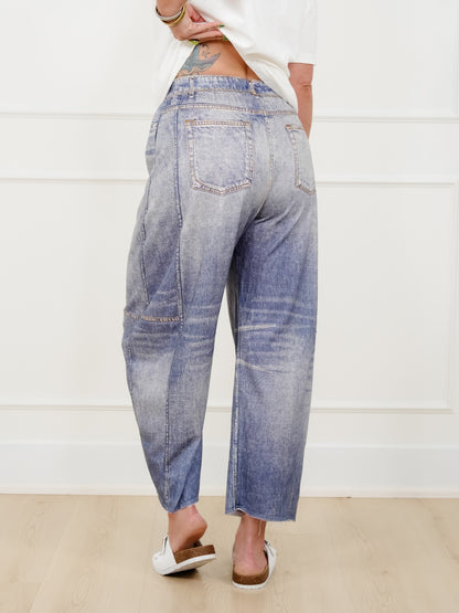 Restock! Plus/Reg Acid Print Elastic Waist Barrel Pants - Freckled Poppy