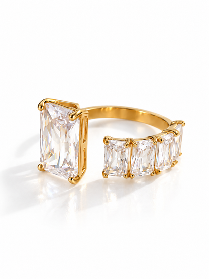 Gold Asymmetrical Rectangle Cut Adjustable Ring