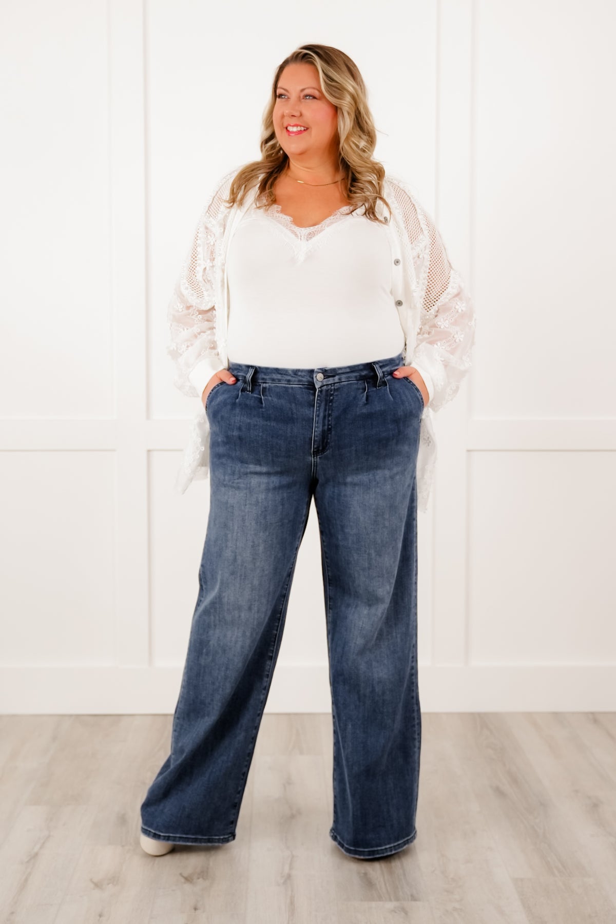 Mica High Rise Dark Wash Wide Leg Jeans - Freckled Poppy