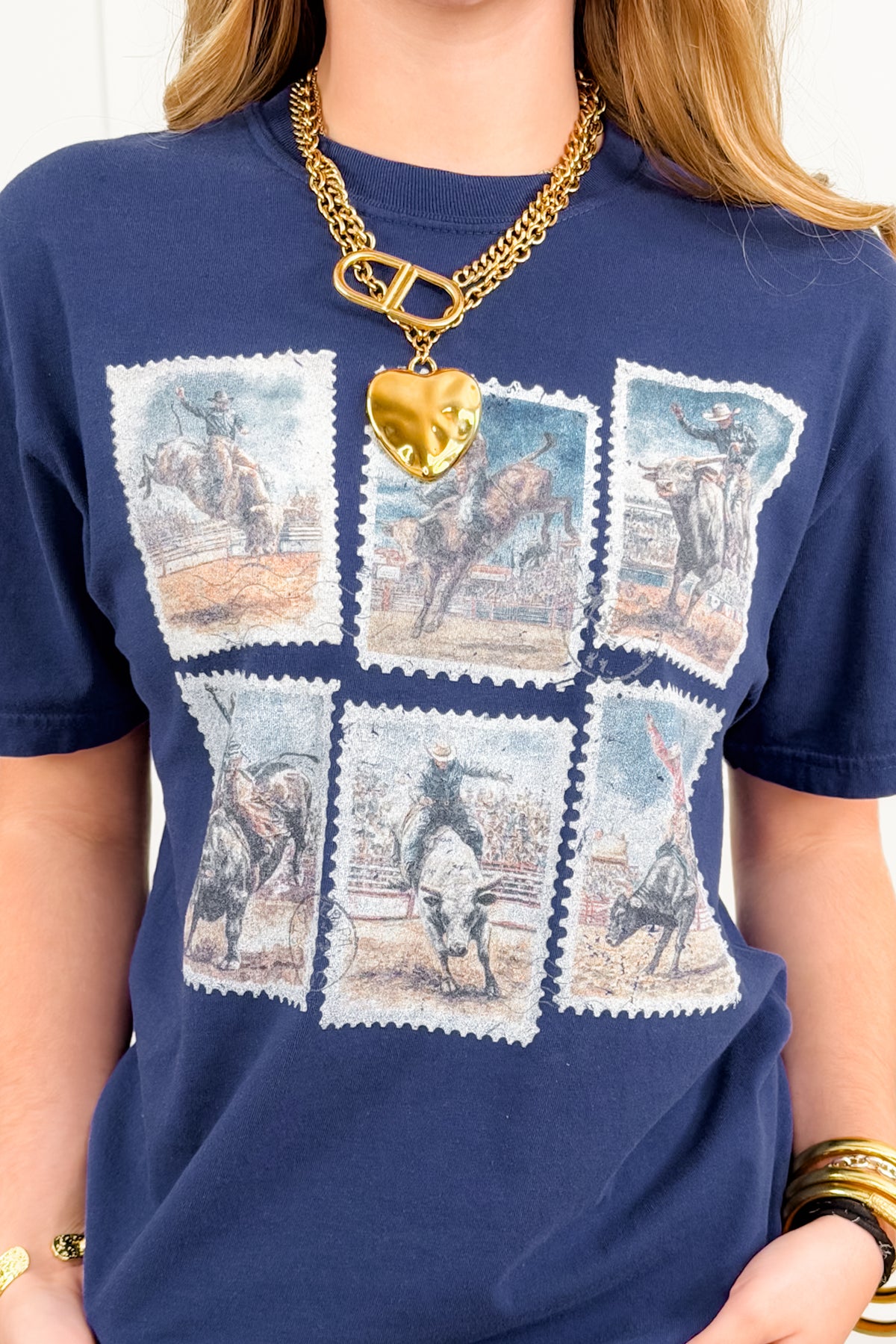 Plus/Reg Short Sleeve Vintage Cowboy Stamps Graphic Tee - Freckled Poppy