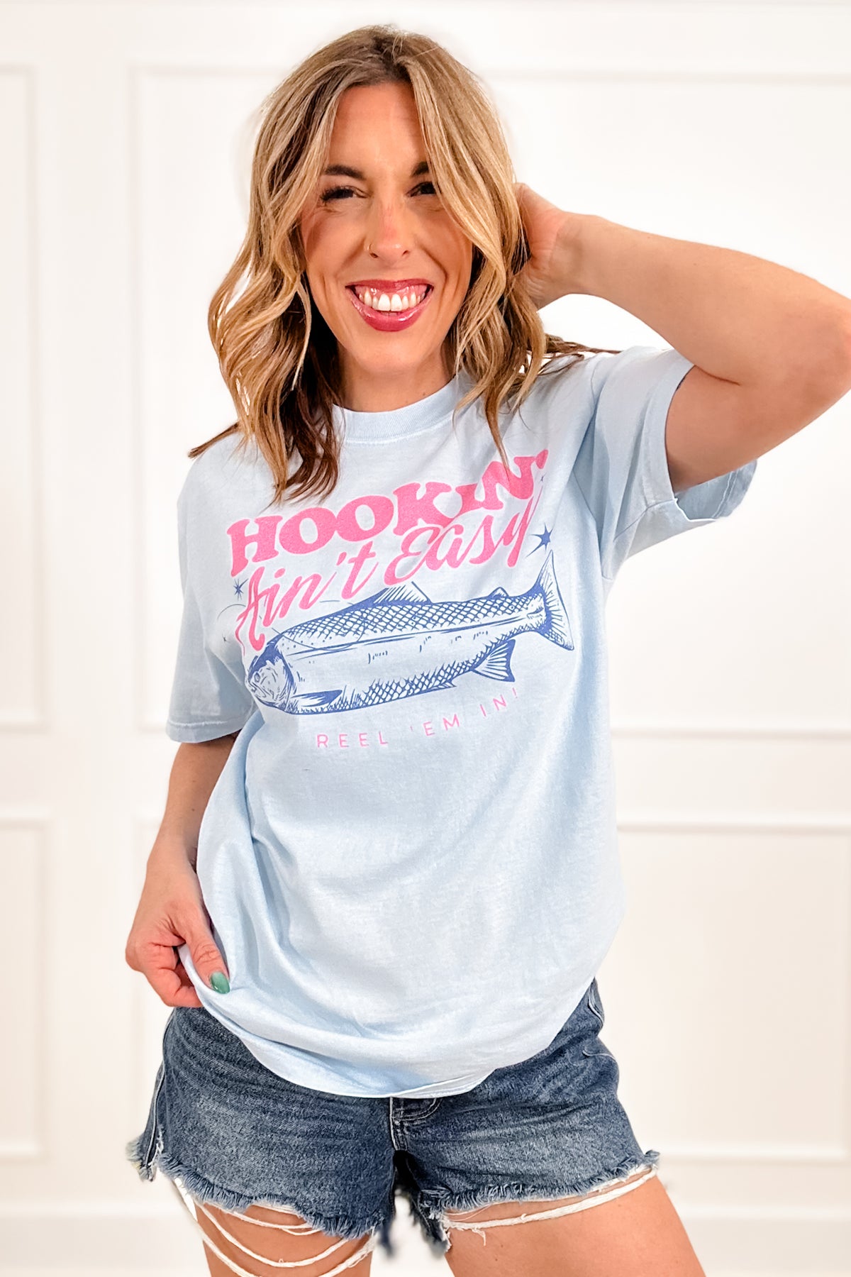 Plus/Reg Short Sleeve "Hookin Ain't Easy" Graphic Tee - Freckled Poppy