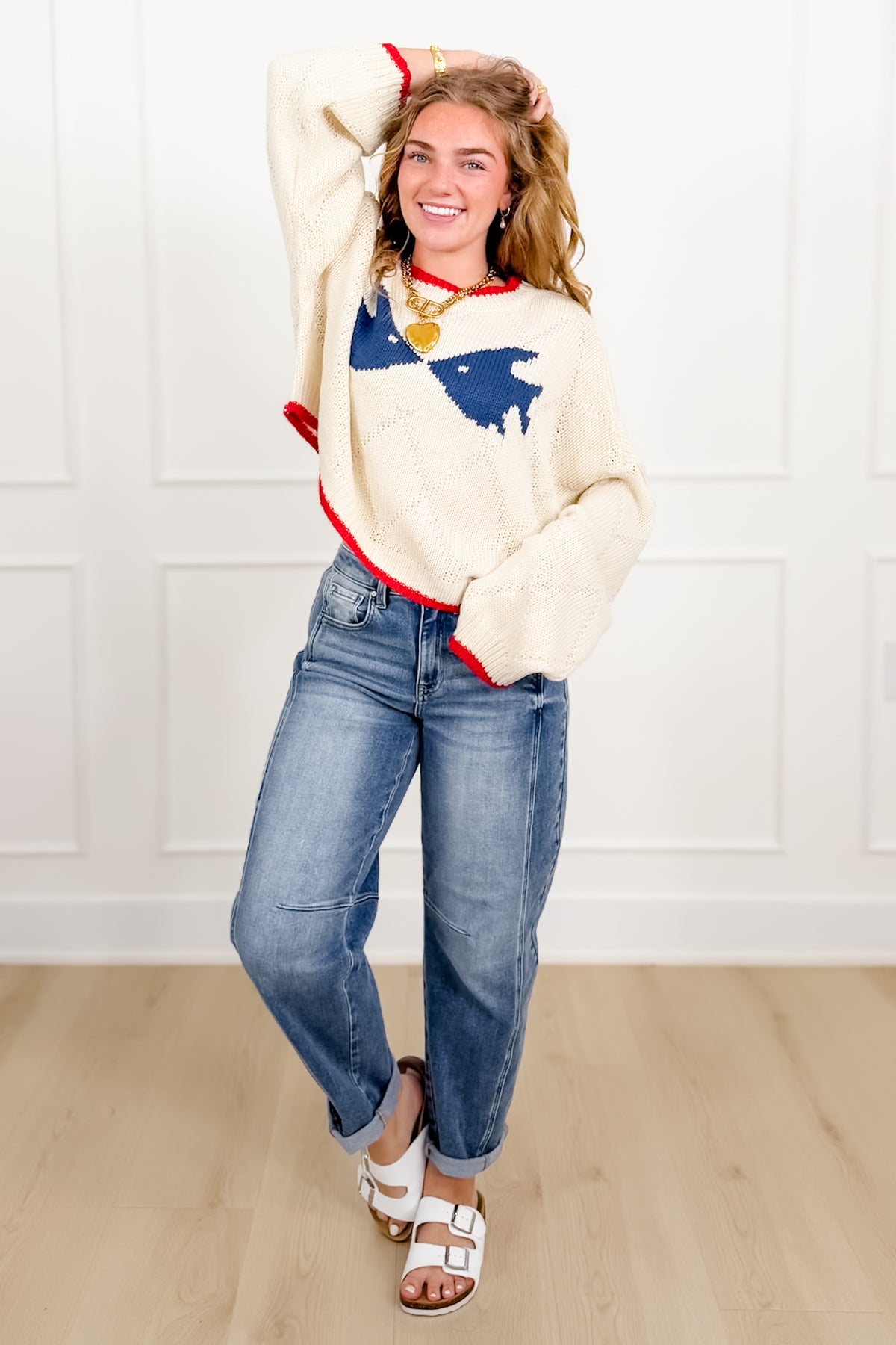 Long Sleeve Kissing Fish Knit Sweater - Freckled Poppy