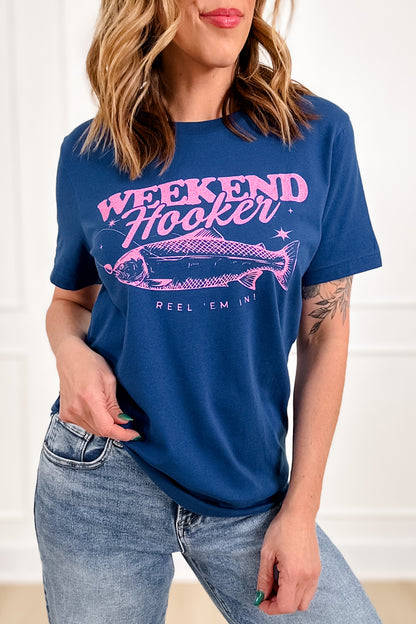 Plus/Reg Short Sleeve Royal Blue "Weekend Hooker" Graphic Tee - Freckled Poppy