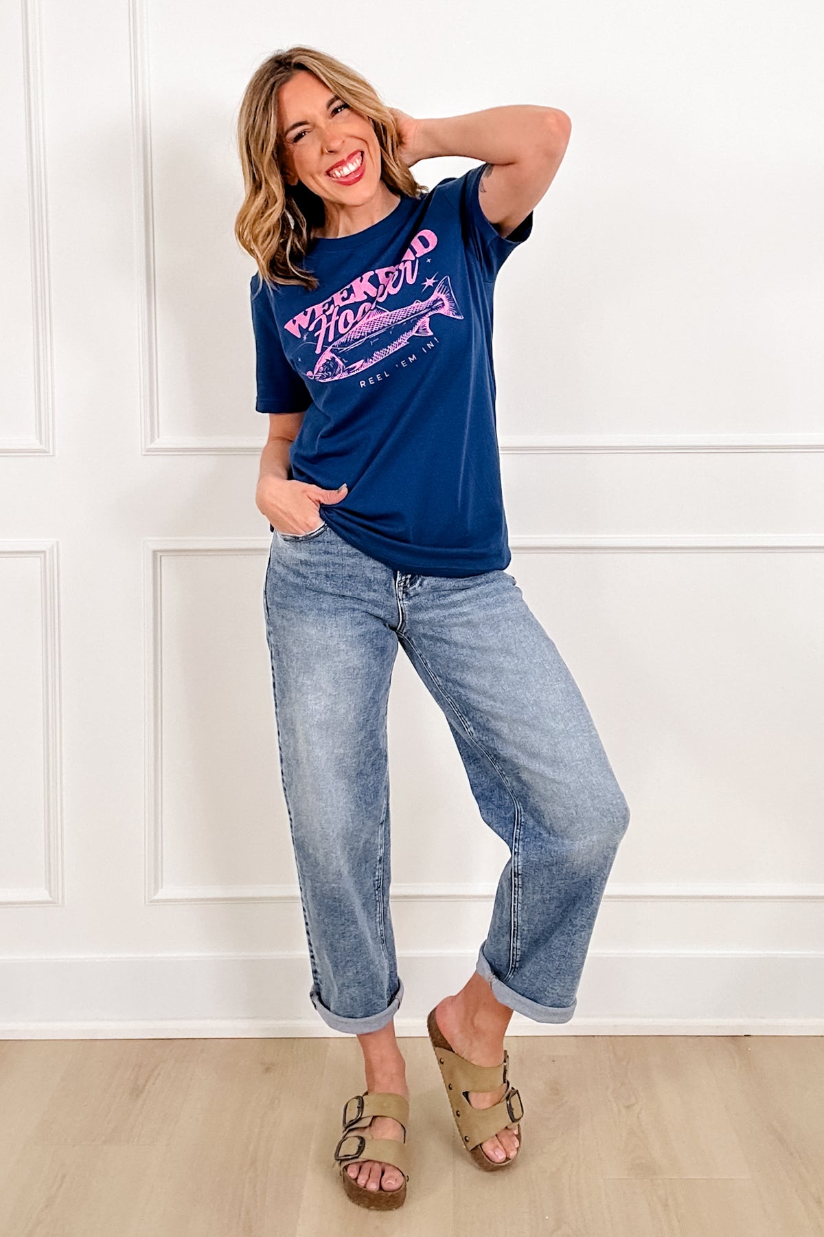 Plus/Reg Short Sleeve Royal Blue "Weekend Hooker" Graphic Tee - Freckled Poppy