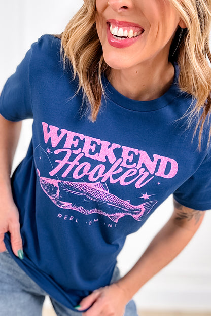 Plus/Reg Short Sleeve Royal Blue "Weekend Hooker" Graphic Tee - Freckled Poppy