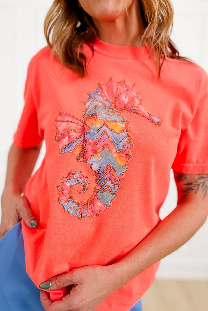 Plus/Reg Short Sleeve "Seahorse" Graphic Tee - Freckled Poppy