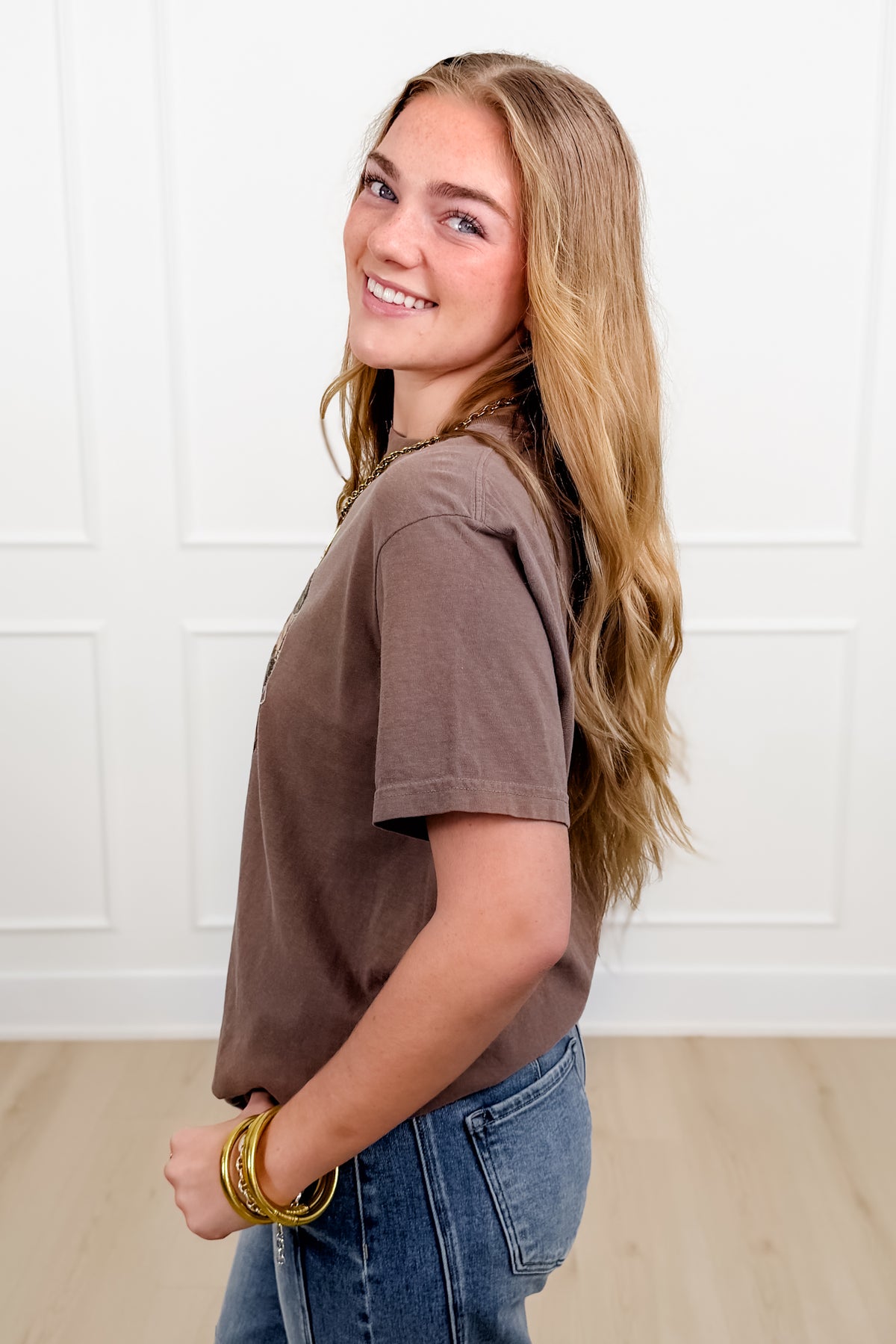 Plus/Reg Short Sleeve Camo Smiley Face Graphic Tee - Freckled Poppy
