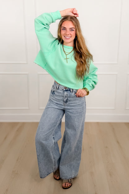 Solid Color Long Sleeve Crop Sweatshirt - Freckled Poppy