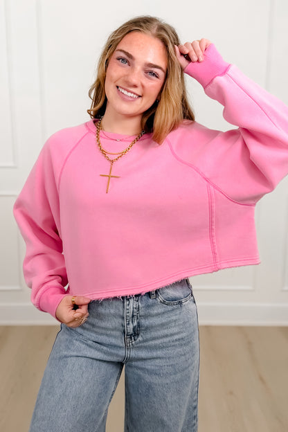Solid Color Long Sleeve Crop Sweatshirt - Freckled Poppy