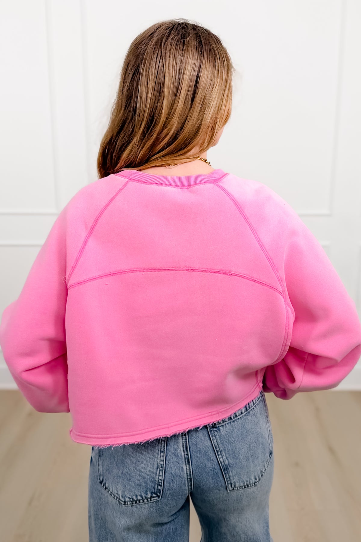 Solid Color Long Sleeve Crop Sweatshirt - Freckled Poppy
