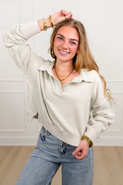 Mineral Wash Long Sleeve V Neck Sweatshirt - Freckled Poppy