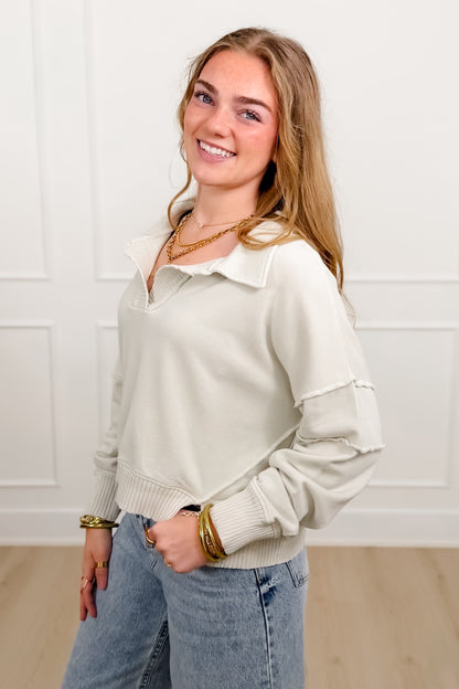 Mineral Wash Long Sleeve V Neck Sweatshirt - Freckled Poppy