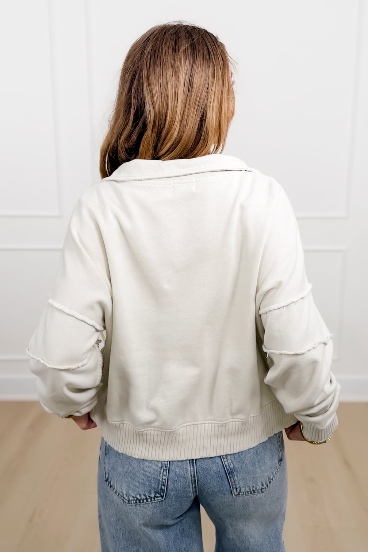 Mineral Wash Long Sleeve V Neck Sweatshirt - Freckled Poppy