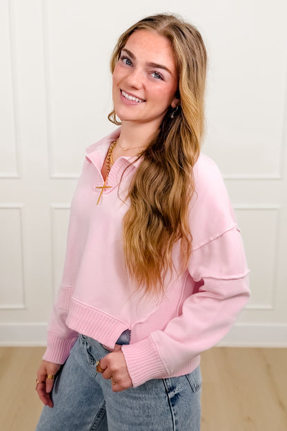 Mineral Wash Long Sleeve V Neck Sweatshirt - Freckled Poppy