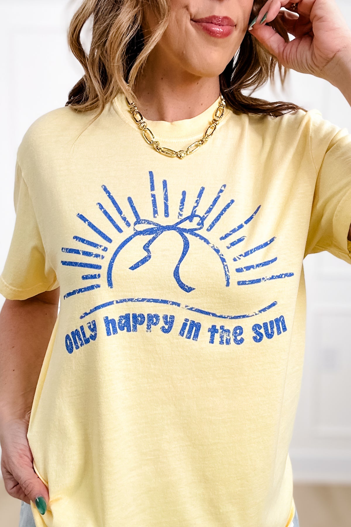 Plus/Reg Short Sleeve "Only Happy In The Sun" Graphic Tee - Freckled Poppy