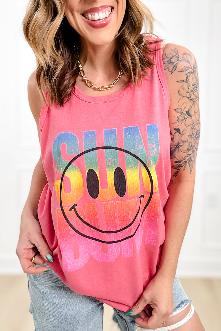 Plus/Reg "Sun Bum" Smiley Graphic Tank Top - Freckled Poppy
