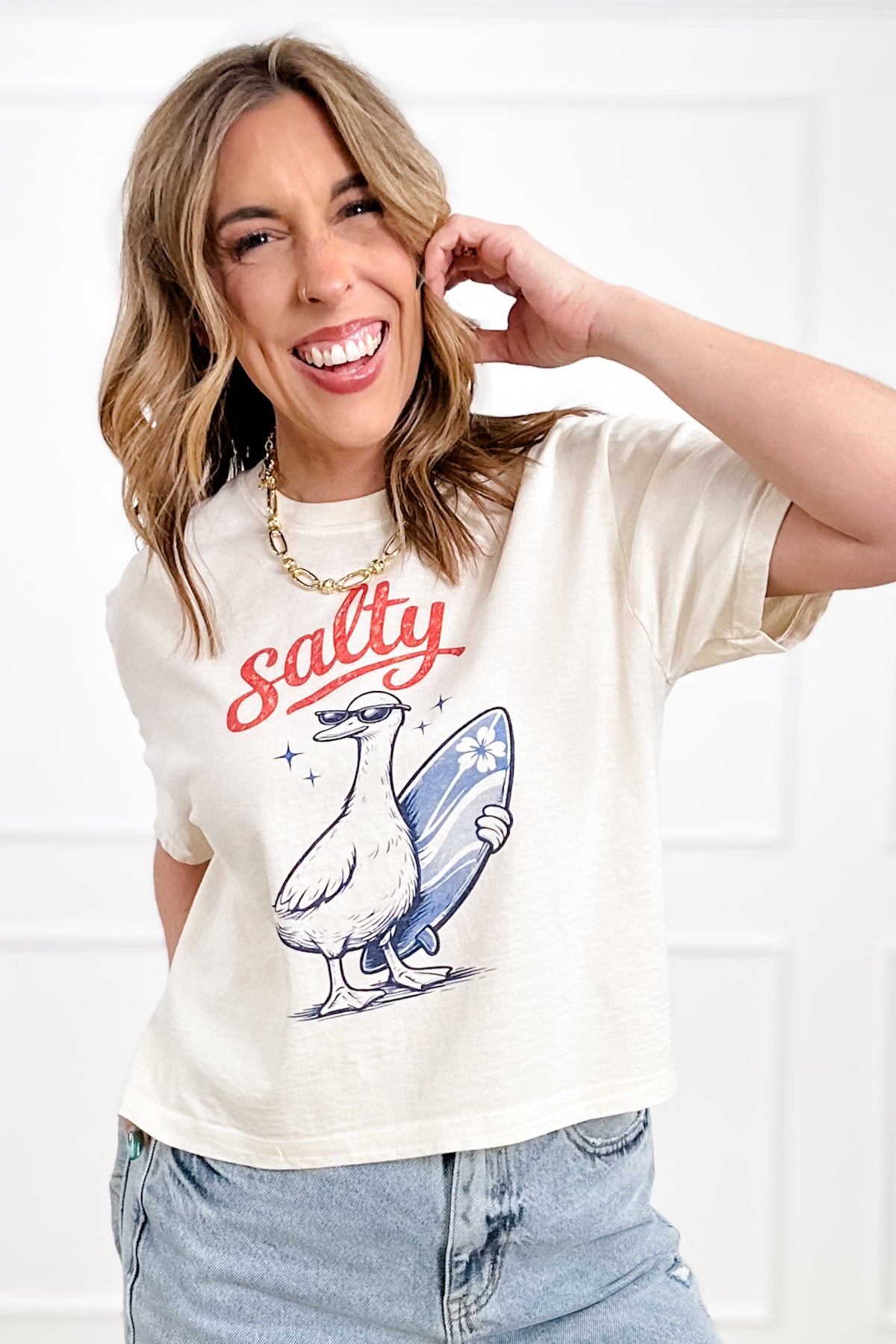 Plus/Reg Short Sleeve "Salty" Goose Graphic Tee - Freckled Poppy
