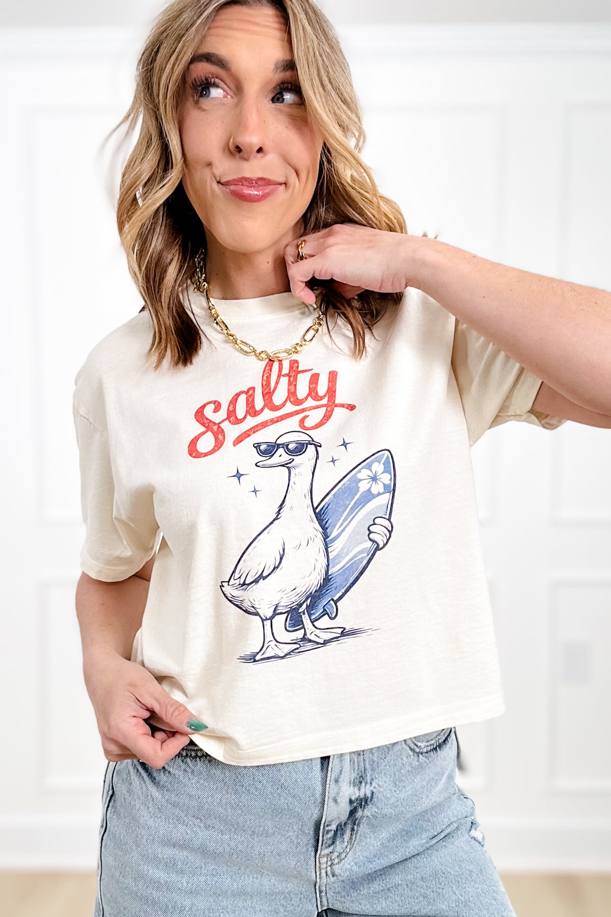 Plus/Reg Short Sleeve "Salty" Goose Graphic Tee - Freckled Poppy