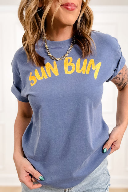 Plus/Reg Short Sleeve Denim Blue "Sun Bum" Graphic Tee - Freckled Poppy