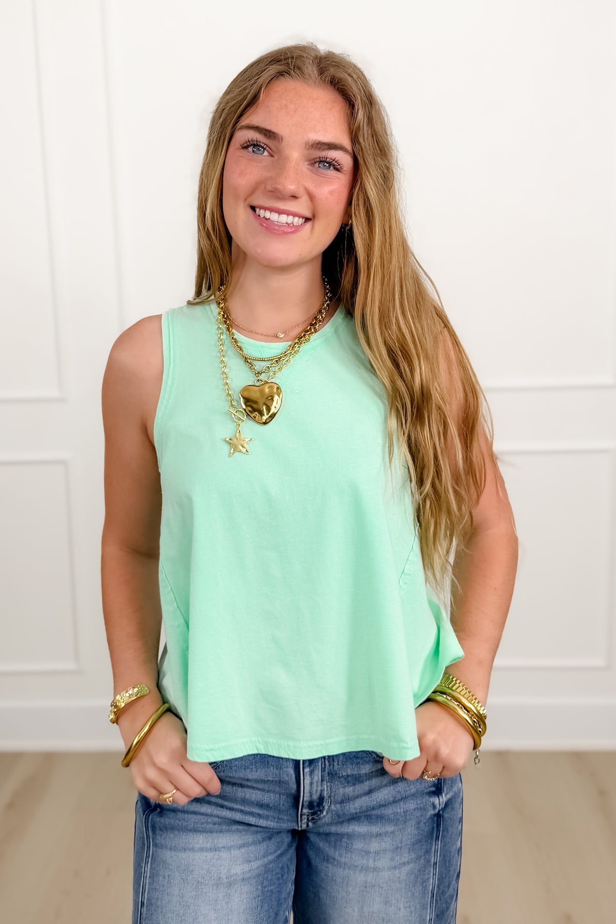Washed Sleeveless Round Neck Tank Top - Freckled Poppy