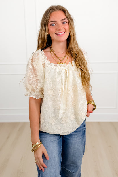 Ivory Floral Textured 3/4 Sleeve Blouse - Freckled Poppy
