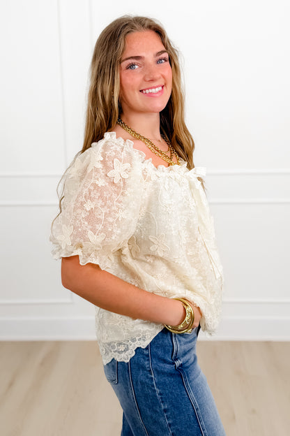 Ivory Floral Textured 3/4 Sleeve Blouse - Freckled Poppy