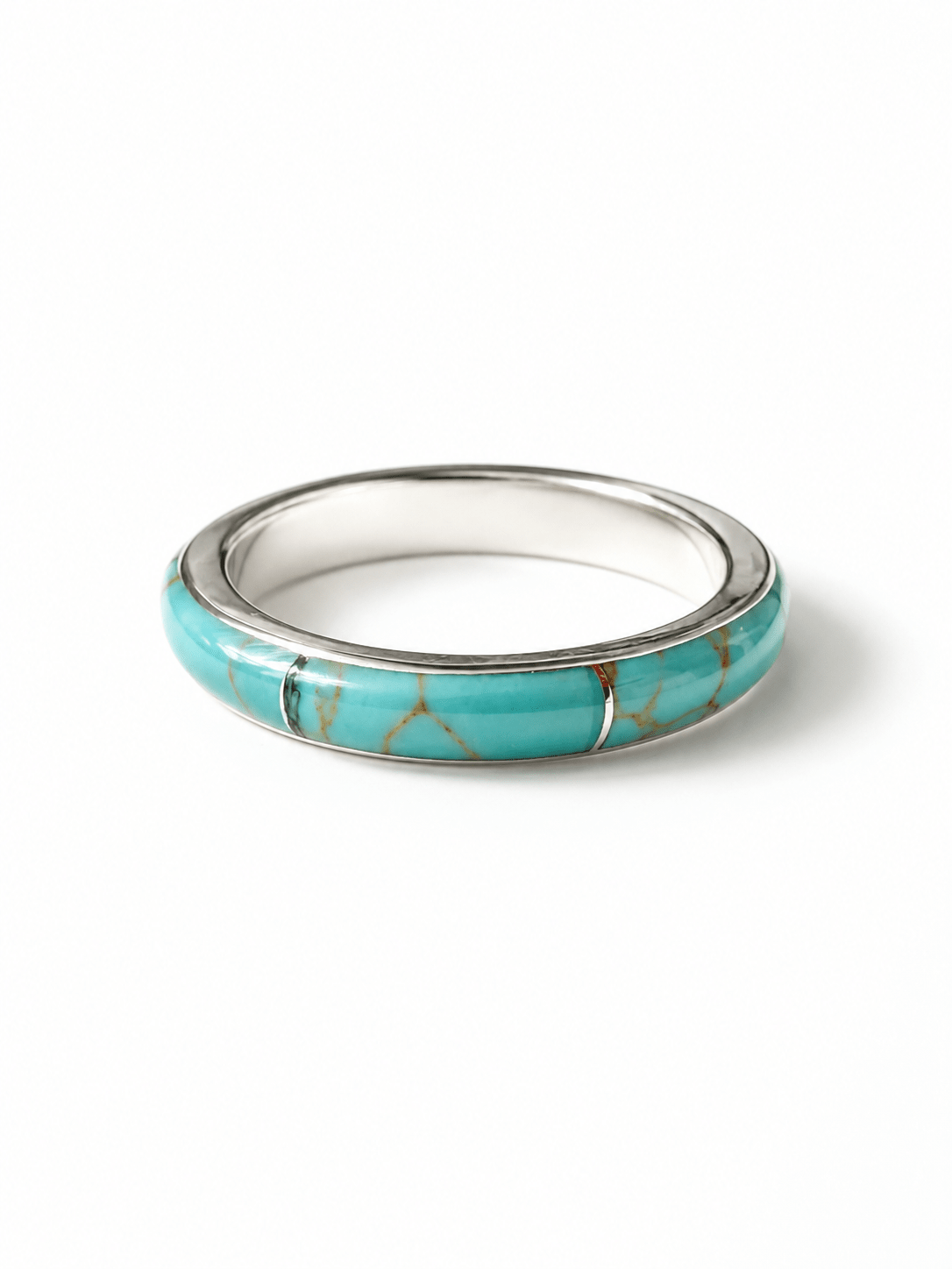 BOHO SOL Silver Turquoise Inlaid Stacker Ring - Freckled Poppy