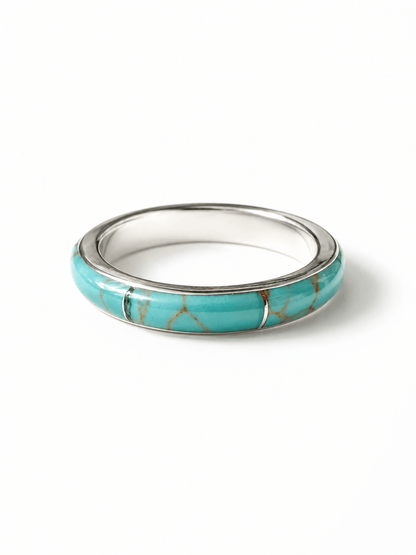 BOHO SOL Silver Turquoise Inlaid Stacker Ring - Freckled Poppy
