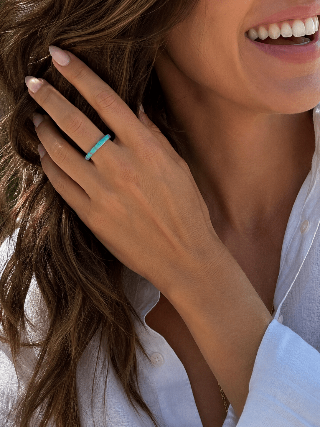 BOHO SOL Silver Turquoise Inlaid Stacker Ring - Freckled Poppy