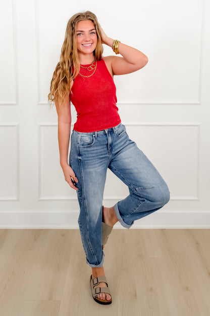 Acid Wash Ribbed Sleeveless Tank Top - Freckled Poppy
