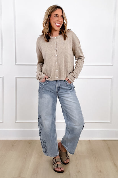 Long Sleeve Button Down Oatmeal Cardigan