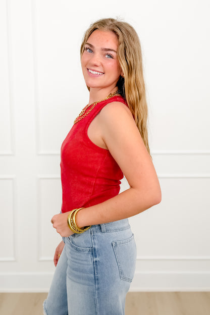Acid Wash Ribbed Sleeveless Tank Top - Freckled Poppy