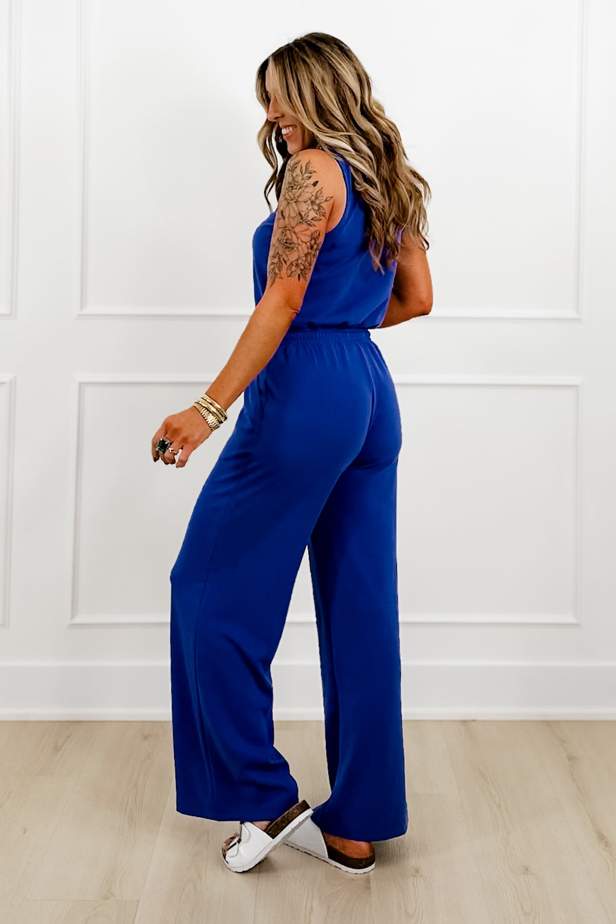Solid Knit Sleeveless Tie at the Waist Jumpsuit - Freckled Poppy