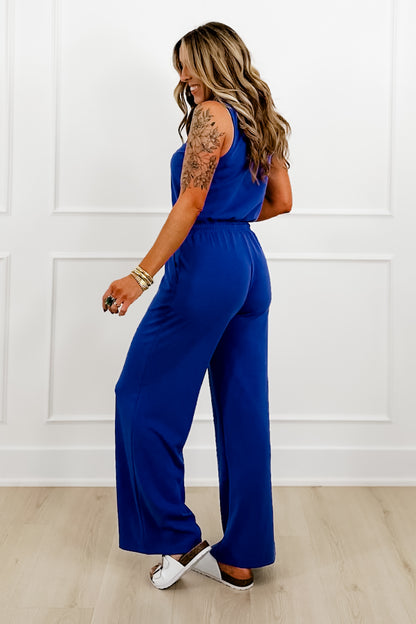 Solid Knit Sleeveless Tie at the Waist Jumpsuit - Freckled Poppy