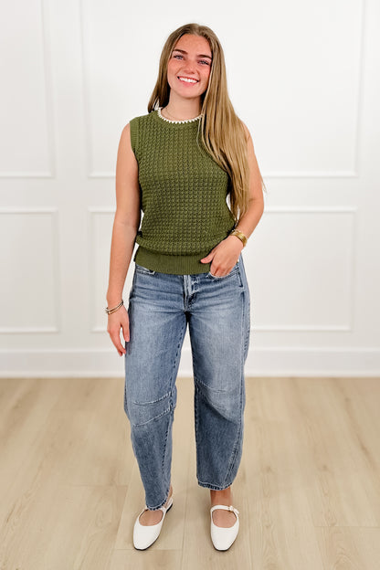 Knit Sleeveless Sweater with Contrasting Scalloped Trim - Freckled Poppy
