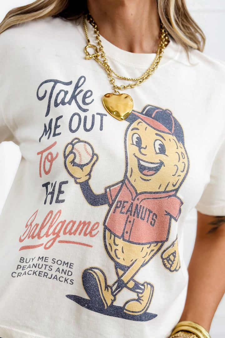 Plus/Reg Short Sleeve "Take Me Out To The Ballgame" Baseball Graphic Tee - Freckled Poppy