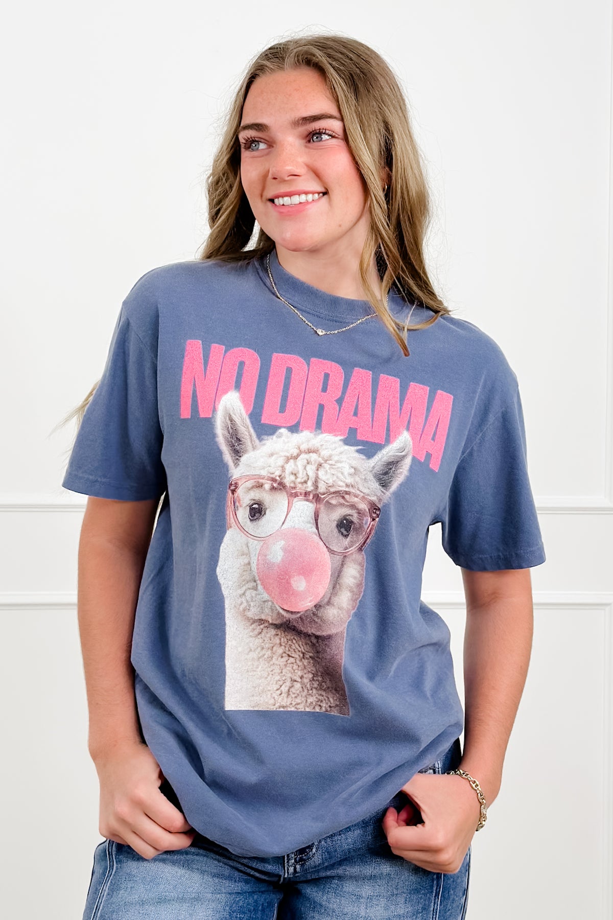 Plus/Reg Short Sleeve "No Drama" Llama Graphic Tee - Freckled Poppy