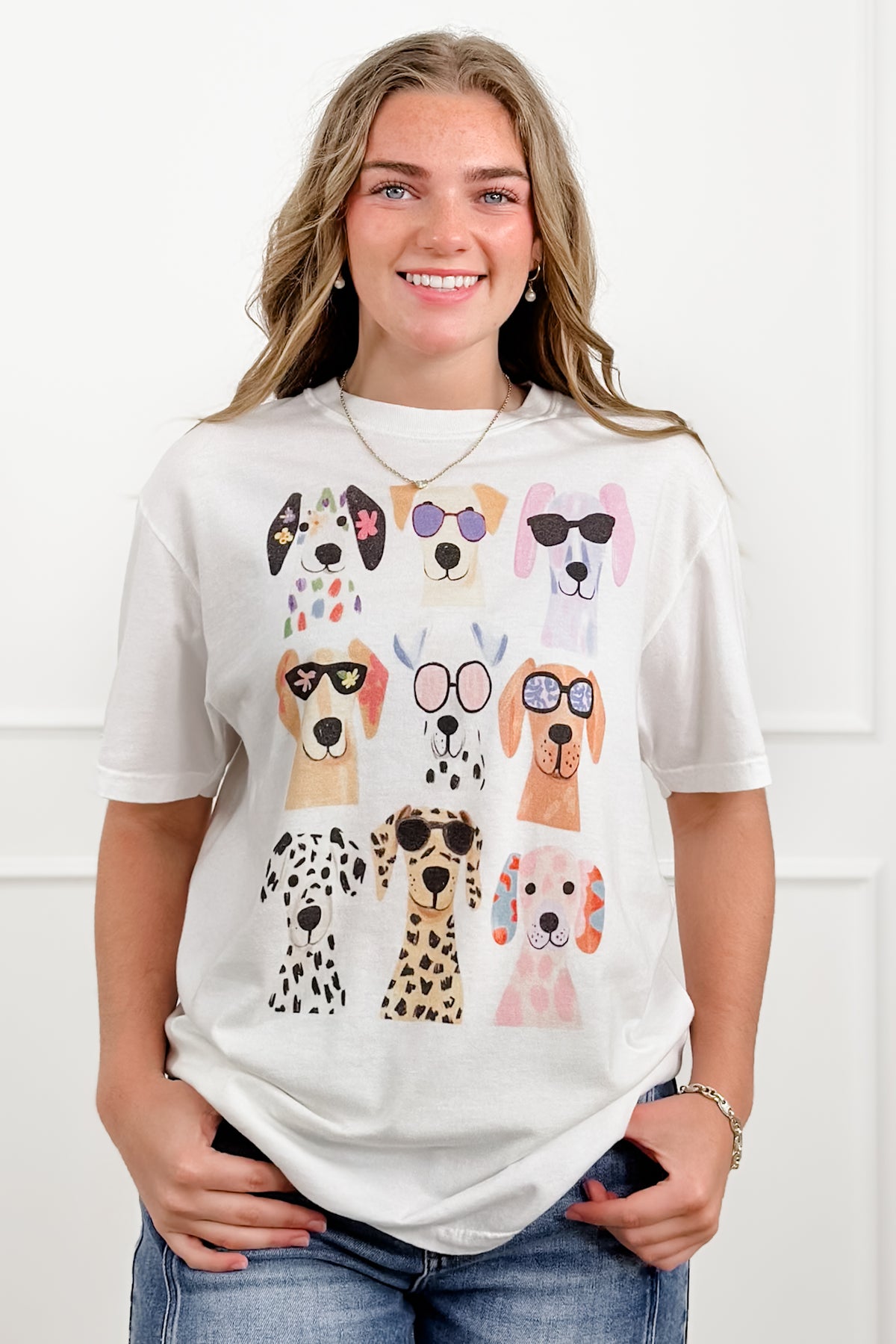 Plus/Reg Short Sleeve Dog Print Graphic Tee - Freckled Poppy