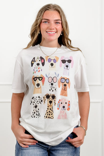 Plus/Reg Short Sleeve Dog Print Graphic Tee - Freckled Poppy