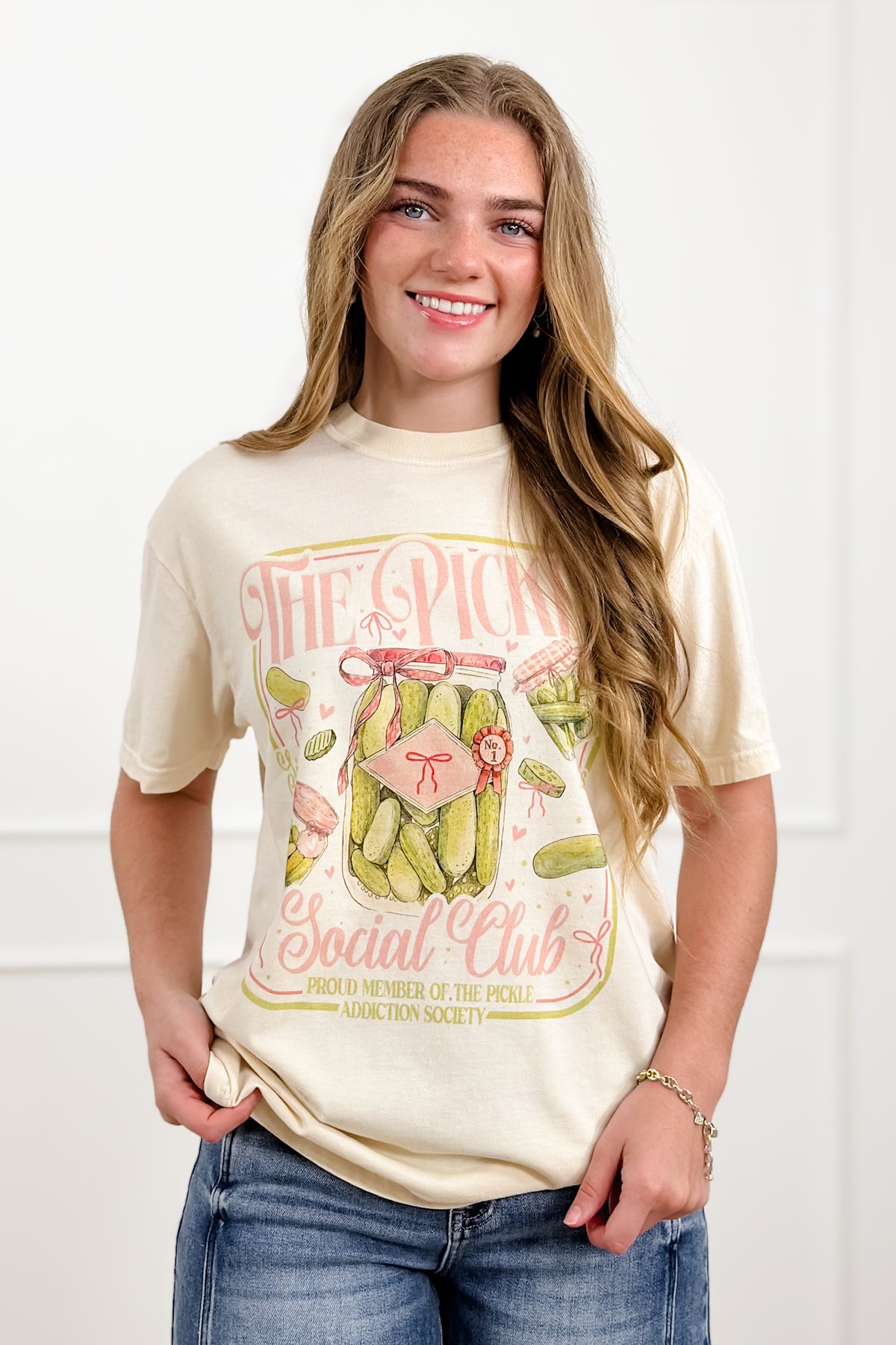 Plus/Reg Short Sleeve "The Pickle Social Club" Graphic Tee - Freckled Poppy