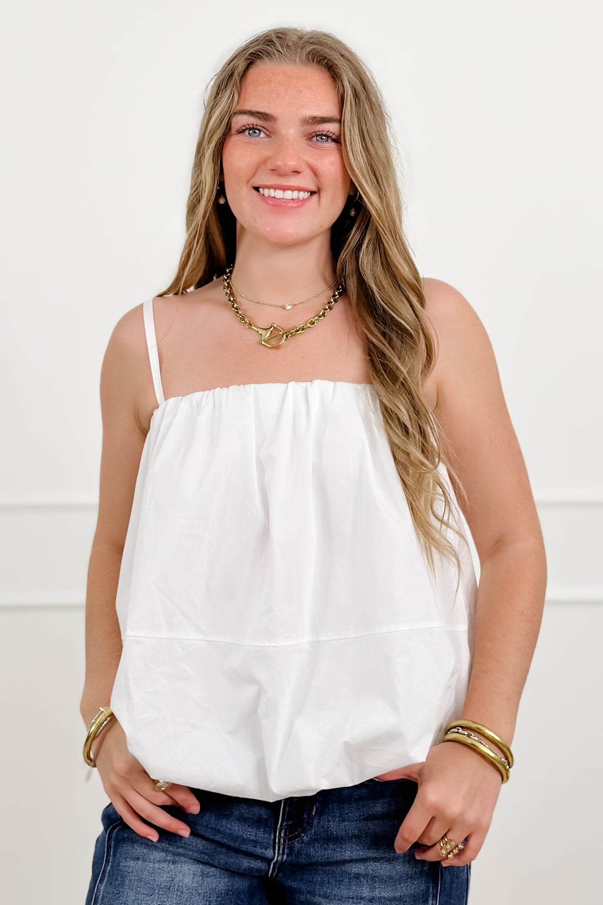 Plus/Reg Sleeveless Bubble Hem Top - Freckled Poppy