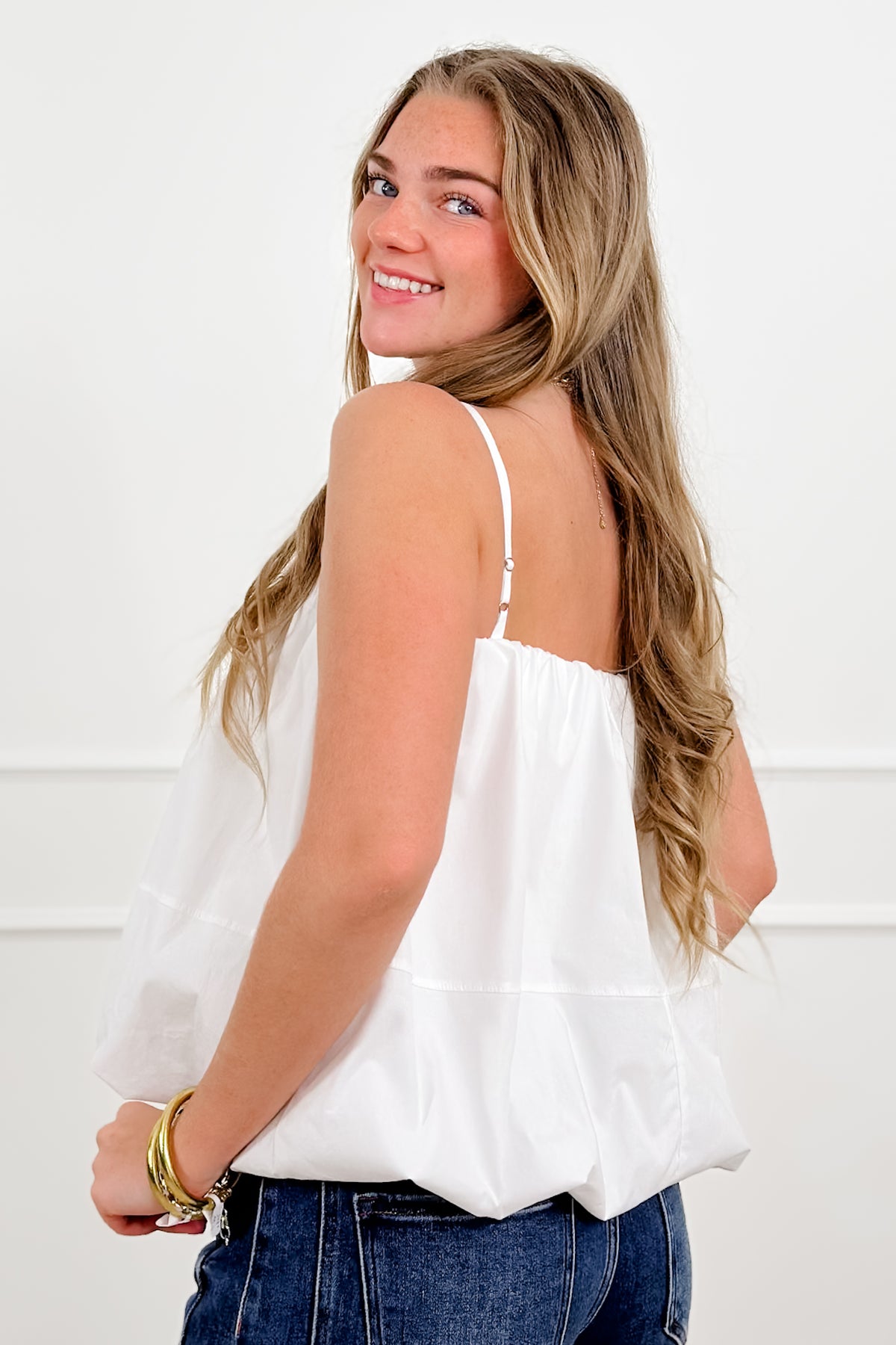 Plus/Reg Sleeveless Bubble Hem Top - Freckled Poppy