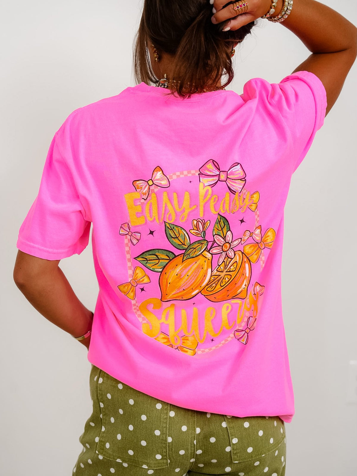 Plus/Reg Short Sleeve Neon Pink "Easy Peasy Lemon Squeezy" Graphic Tee - Freckled Poppy