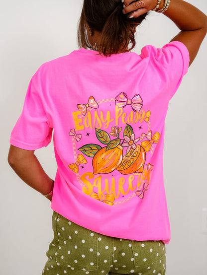 Plus/Reg Short Sleeve Neon Pink "Easy Peasy Lemon Squeezy" Graphic Tee - Freckled Poppy