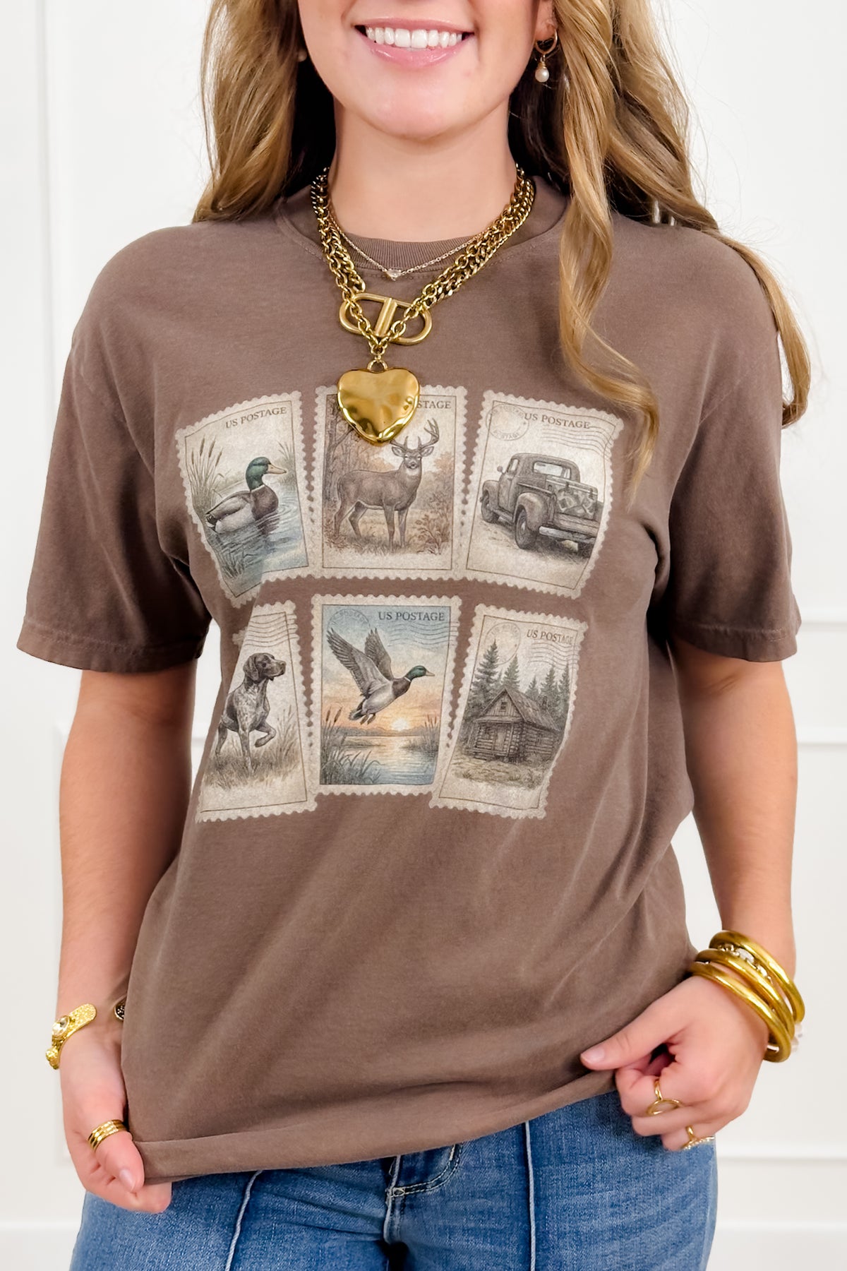 Plus/Reg Short Sleeve Duck Hunting Stamps Graphic Tee - Freckled Poppy