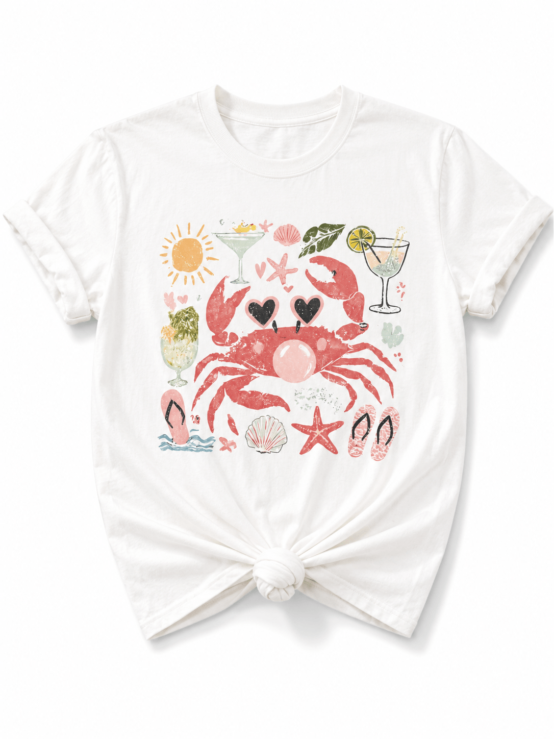 Plus/Reg Short Sleeve Bubblegum Crab Beachy Graphic Tee - Freckled Poppy