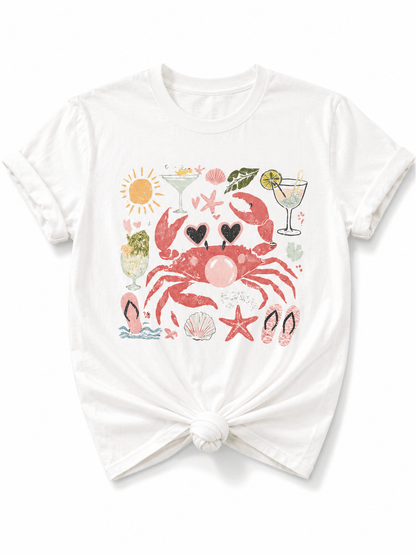 Plus/Reg Short Sleeve Bubblegum Crab Beachy Graphic Tee - Freckled Poppy