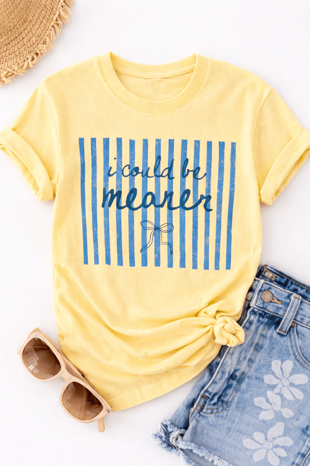 Plus/Reg Short Sleeve Yellow "I Could Be Meaner" Graphic Tee - Freckled Poppy